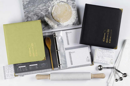 C.R. Gibson Black and Gold Faux Leather Recipe Book with Tabbed Dividers and Sheet Protectors, 11'' W x 11.88'' H