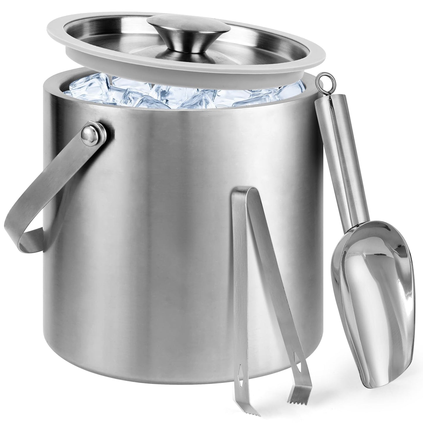 Yeatruojeet Ice Bucket, 3L Double Wall Insulated Ice Bucket with Lid,Scoop,Tongs- Inner Layer 304 Stainless Steel Ice Container Keep Ice Frozen Longer- Ideal for Cocktail Bar,Parties,Chilling Beer Win