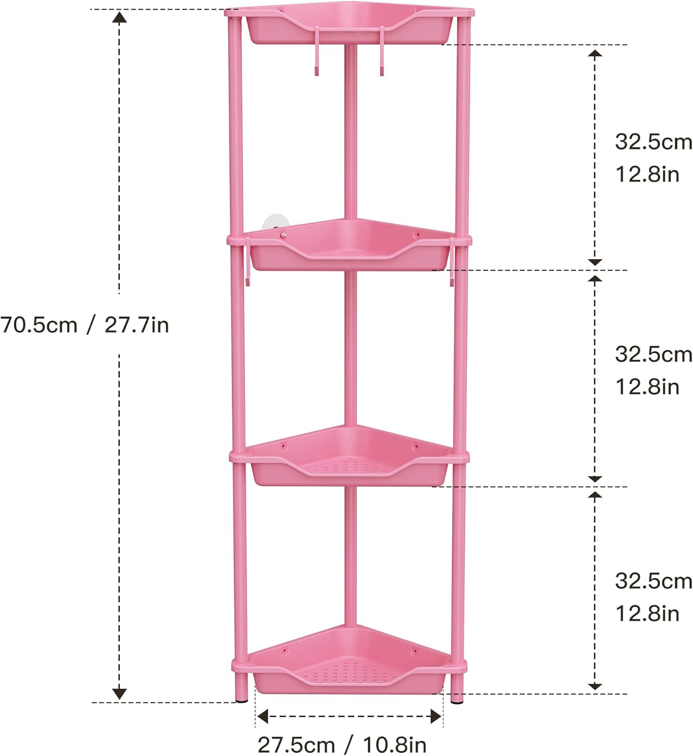 Orimade Rustproof 4 Tier Floor Standing Corner Shower Caddy Organizer, Plastic Metal Shelf Rack for Bathroom