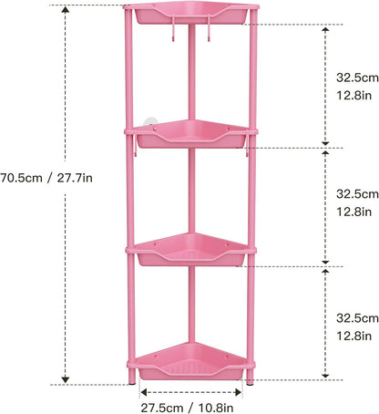 Orimade Rustproof 4 Tier Floor Standing Corner Shower Caddy Organizer, Plastic Metal Shelf Rack for Bathroom