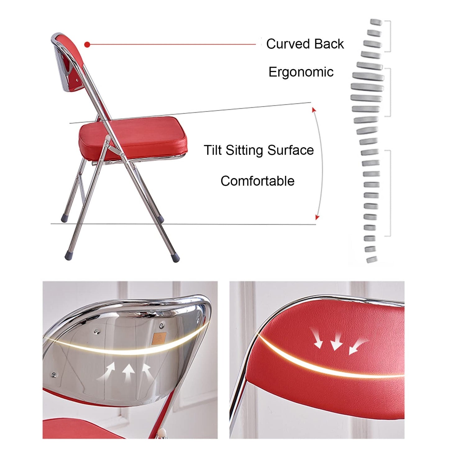 Folding Chairs Indoor-Easy To Clean Visitor Conference Temporary Seat Foldable Chairs Pu Seat-Patio Chairs Metal Frame Foldable Chair For Desk Home Garden Office Computer Desk Stool (White X1)