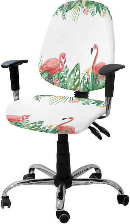 Summer Flamingo Office Chair Cover, Stretchable Computer Chair Seat Cover, Green Botanical Tropical Plants Slipcovers