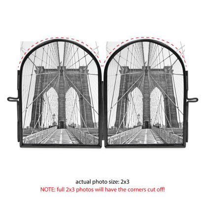 Isaac Jacobs 2x3 Vintage Style, Double-Sided Arched Brass & Glass Metal Floating Picture Frame with Locket Closure (Vertical), Made for Tabletop Display (2x3 Vertical, Black)