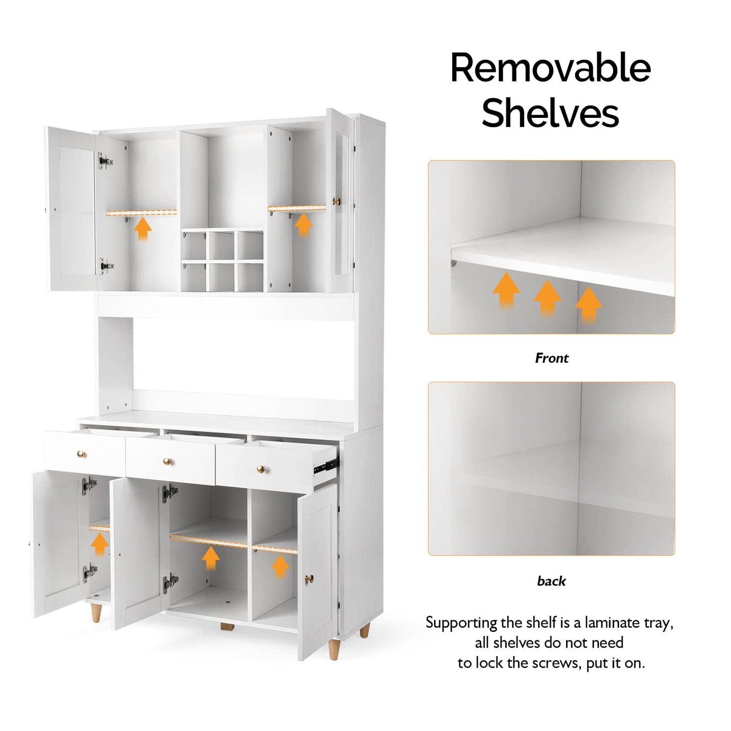 VOWNER 71" Traditional Freestanding Kitchen Pantry Storage Cabinet, with 3 Drawers and 5 Cabinets, White