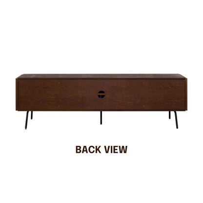 NTC Veil TV Stand with 4 Doors for TVs up to 75’’, Media Console with Vertical Groove Design and Metal Legs, Modern Entertainment Center for Living Room and Bedroom, Effortless Assembly, Dark Walnut