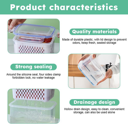 iayokocc 2 Pack Fruit Storage Containers for Fridge, Stackable Food Storage Containers with Removable Colander, Refrigerator Organizer with Drain Baskets Lids- Keeping Food Fresh Longer