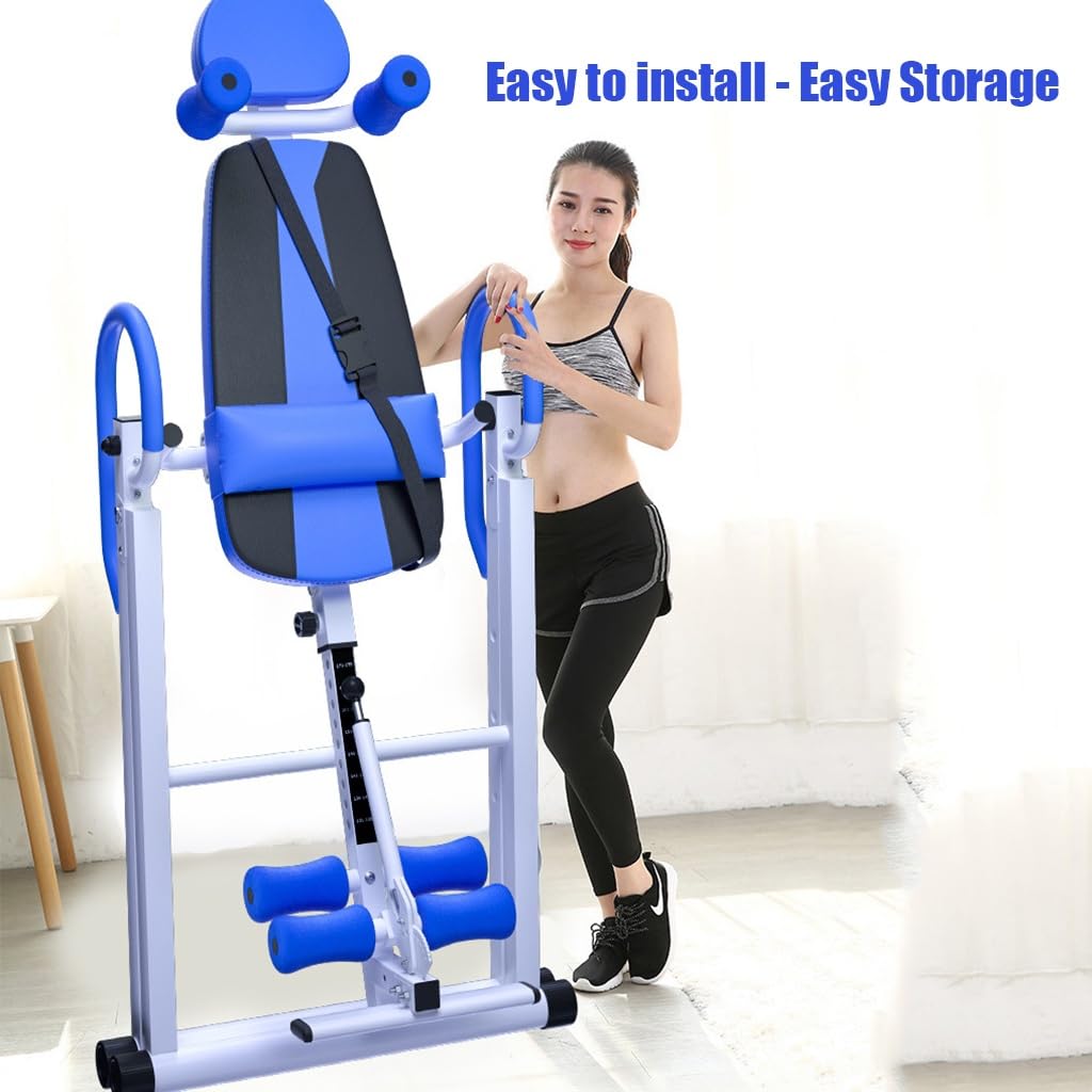 MAgiLL Heavy Duty Inversion Table 330 lbs Capacity with Adjustable Protective Belt Inversion Table for Back Pain Relief Updated (Color : Blue)