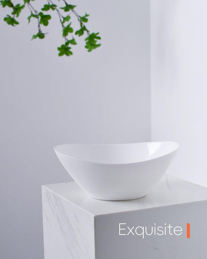 LaGlint 66 OZ Salad Bowl Set of 2, Opal Glass 10 inch Ultra-thin&Lightweight Serving Dishes for Salad, Fruit, Kitchen Microwave & Dishwasher Safe, Oval Shape White