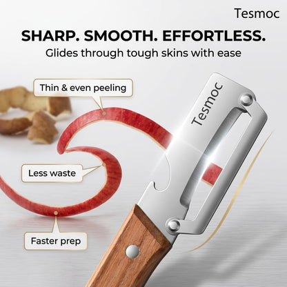 Multifunctional Fruit and Vegetable Peeler,Premium Stainless Steel Blade,Wooden Handle Hand Tool with Bottle Opener,Julienne Peeler for Potato,Cucumber,Orange,Pineapple,Veggie (2)