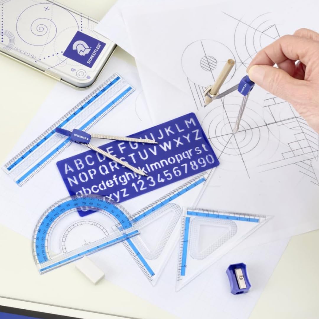STAEDTLER Geometry Set, 24-Pack, 10 Pieces Per Set, Math Set with Compass and Protractor Set, Ruler and Square Set, Drawing and Measuring Tools with Storage Case for Students, 240 Total Pieces