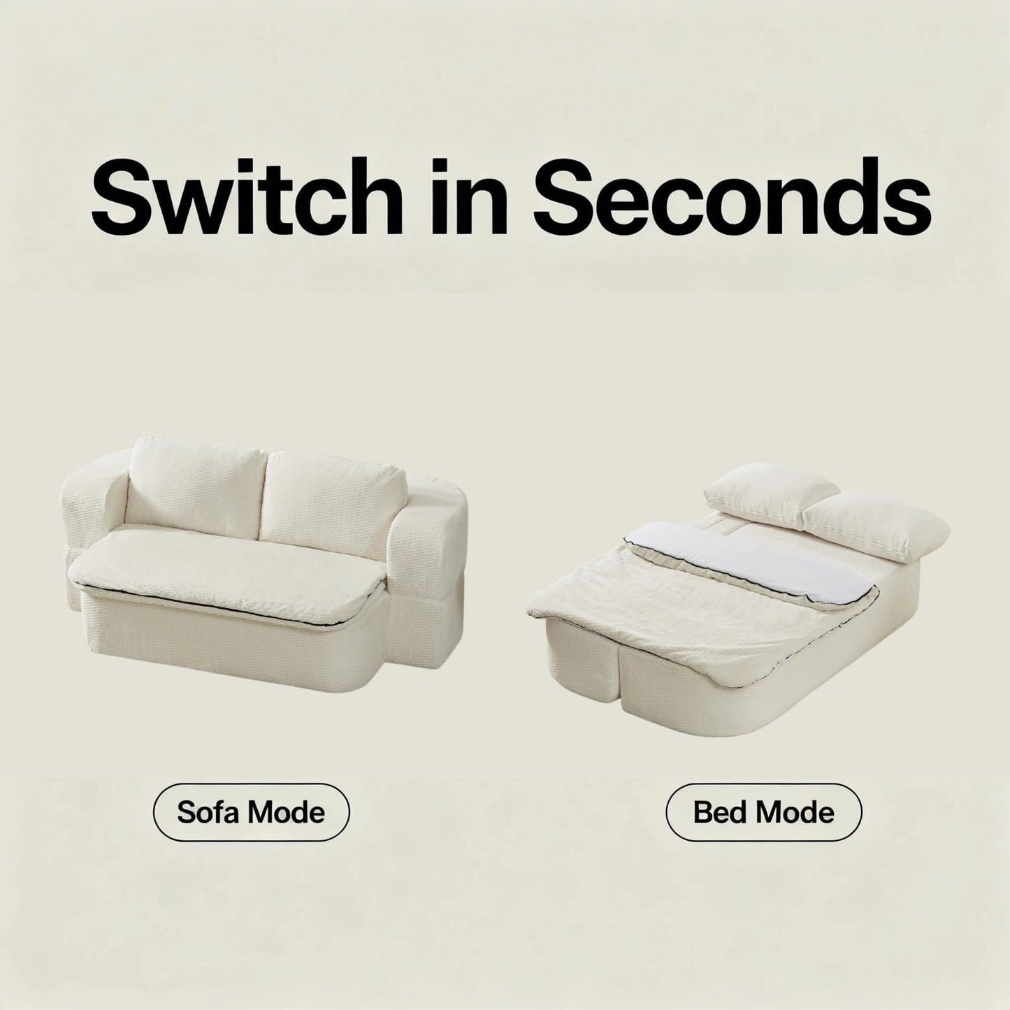 Trygoal 74.8" Convertible Futon Sofa Bed, Foldable Floor Couch with Pocket Spring & Foam, Compression Packed Sleeper Sofa with Cushion Blanket, Lazy Couch for Living Room Bedroom Apartment, Cream