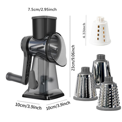 KalraMay Cheese Grater,Rotary Cheese Grater with Handle, Multifunctional Rotary Cheese Shredder Effortlessly Grates Cheese, Vegetables, and Fruits (Gray)