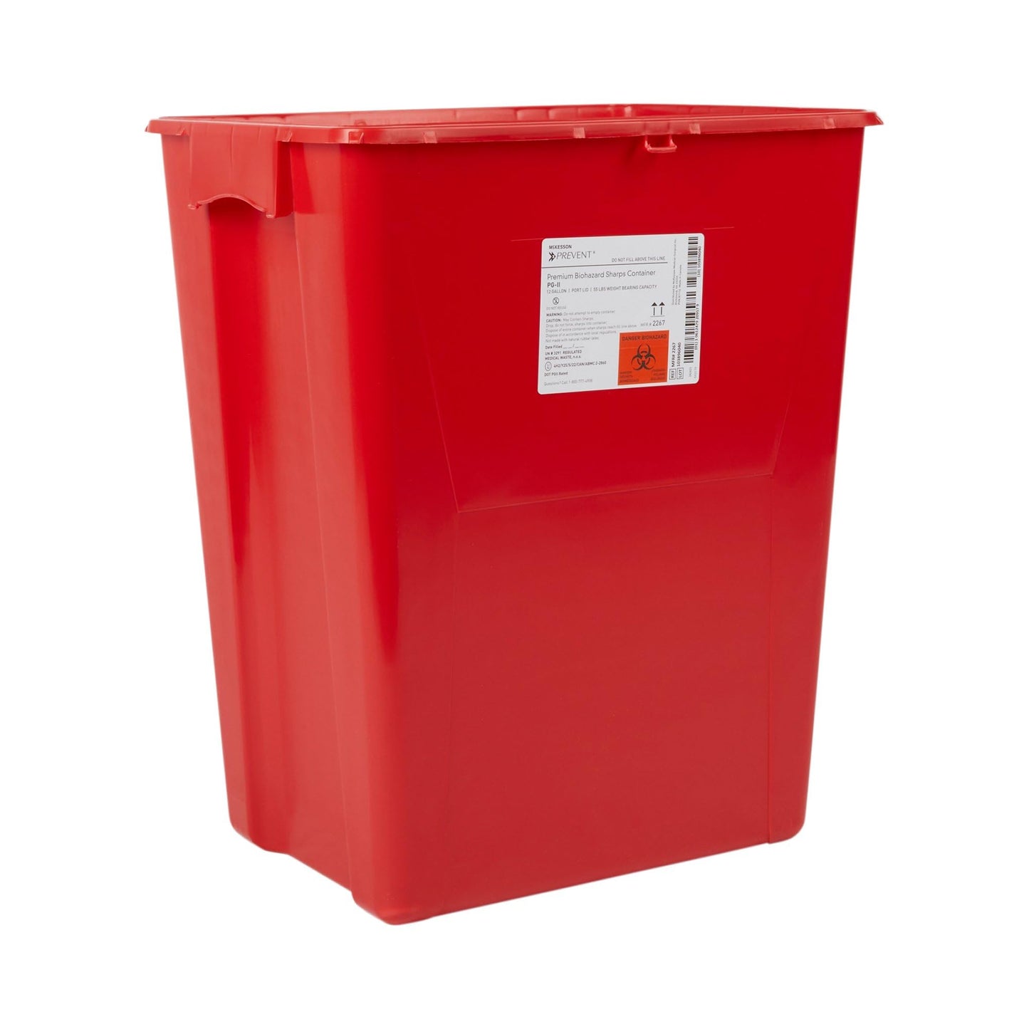 McKesson Prevent Biohazard Sharps Container, Premium - PG-II, Plastic, Vertical Entry, Rotating Lid - Red, 12 gal, 13 in x 17 3/10 in x 20 4/5 in, 1 Count