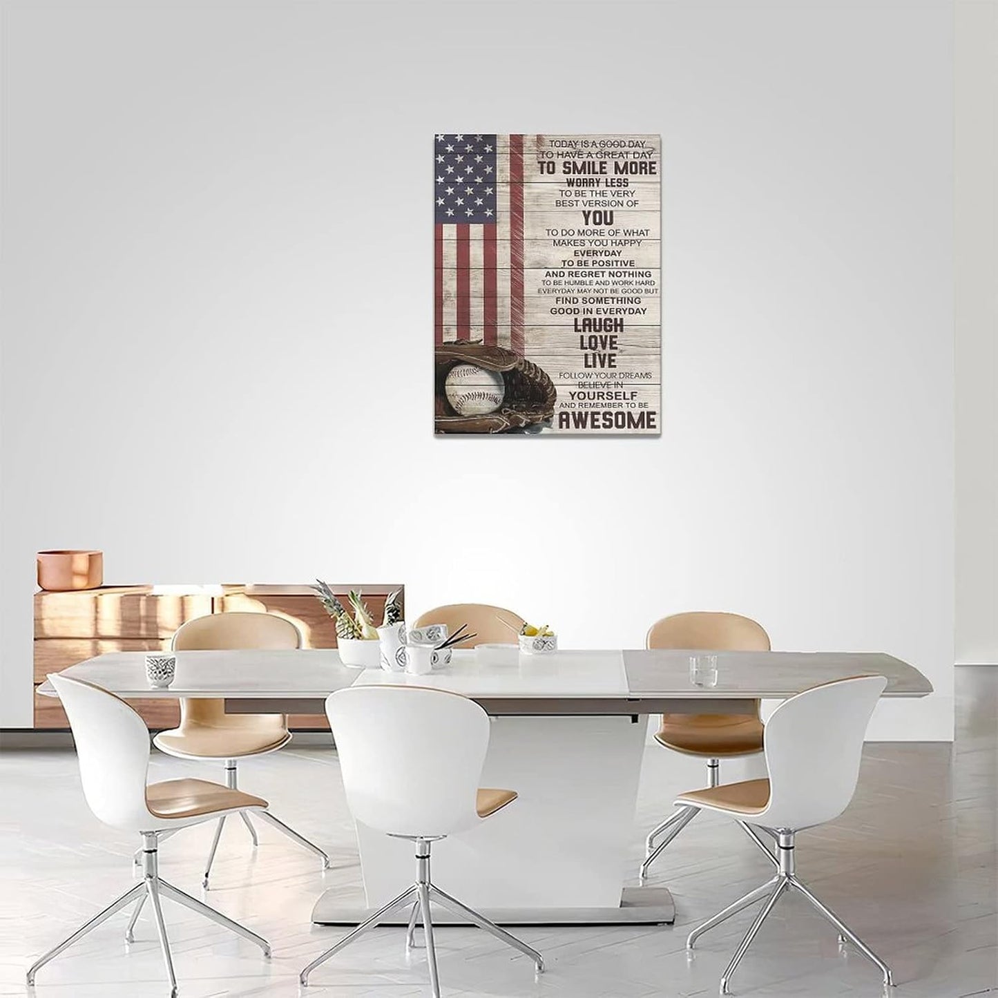 Inspirational Baseball Wall Art - Sport Theme Canvas Prints with American Flag, Motivational Quotes for Home Decor
