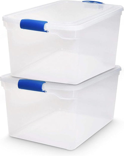 HOMZ Large Clear Plastic Storage Bins - 2-Pack 66 Quart Stackable Containers with Latching Lids