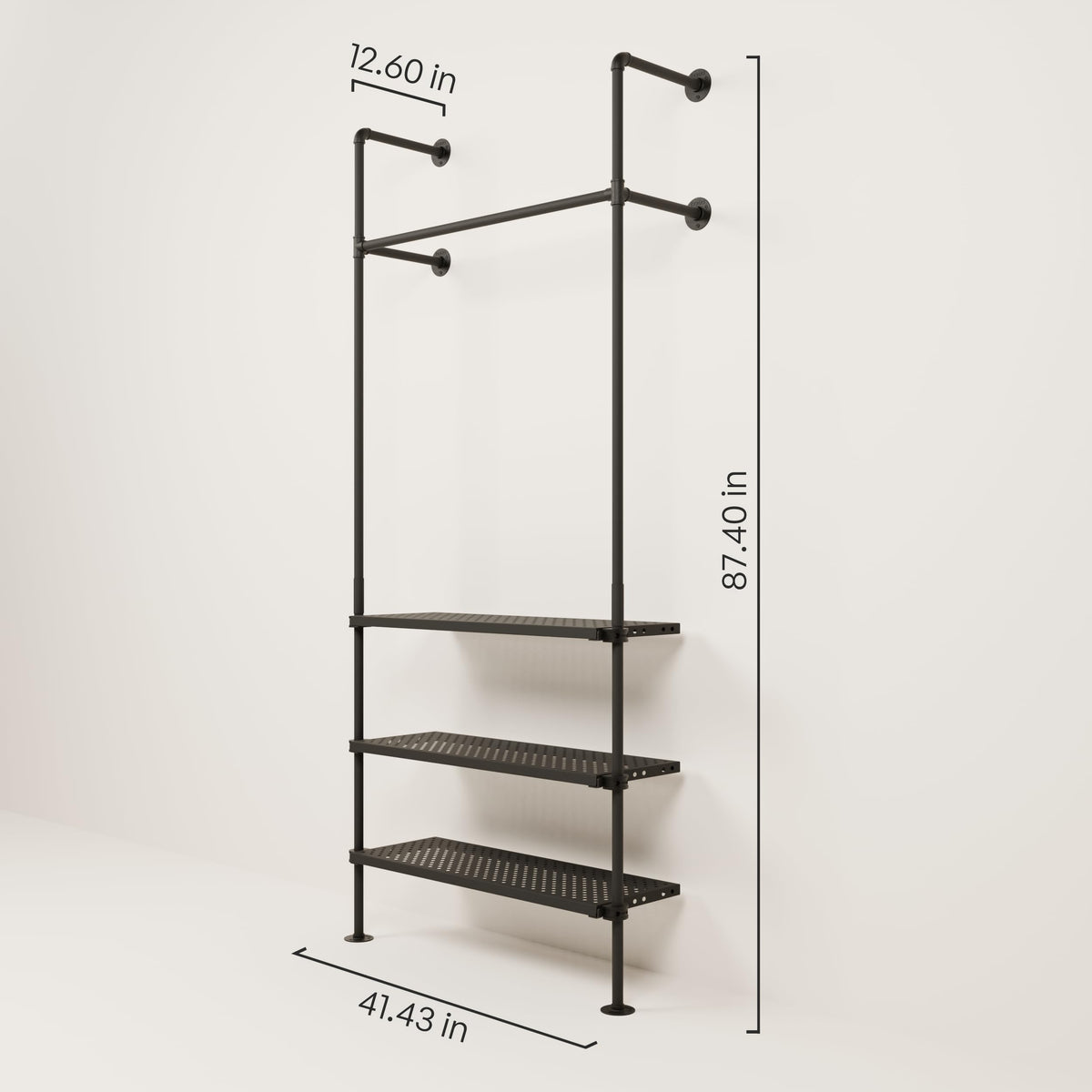 pamo Industrial Pipe Clothing Rack with Shelf - 390 lbs Capacity - Wall Mounted Clothes Rack and Walk In Closet with Metal Shelf for Wardrobe