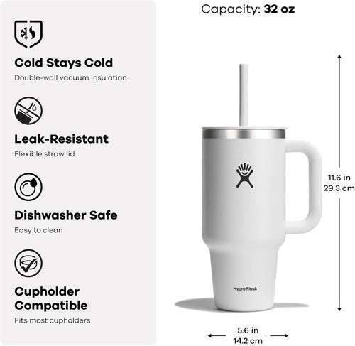 Hydro Flask Travel Tumbler - Insulated Stainless Steel with Handle, Lid & Straw | 32 Oz Moonshadow