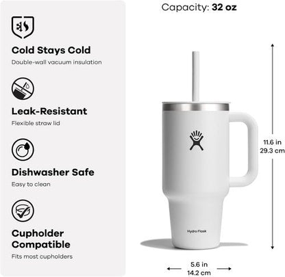 Hydro Flask Travel Tumbler - Insulated Stainless Steel with Handle, Lid & Straw | 32 Oz Moonshadow
