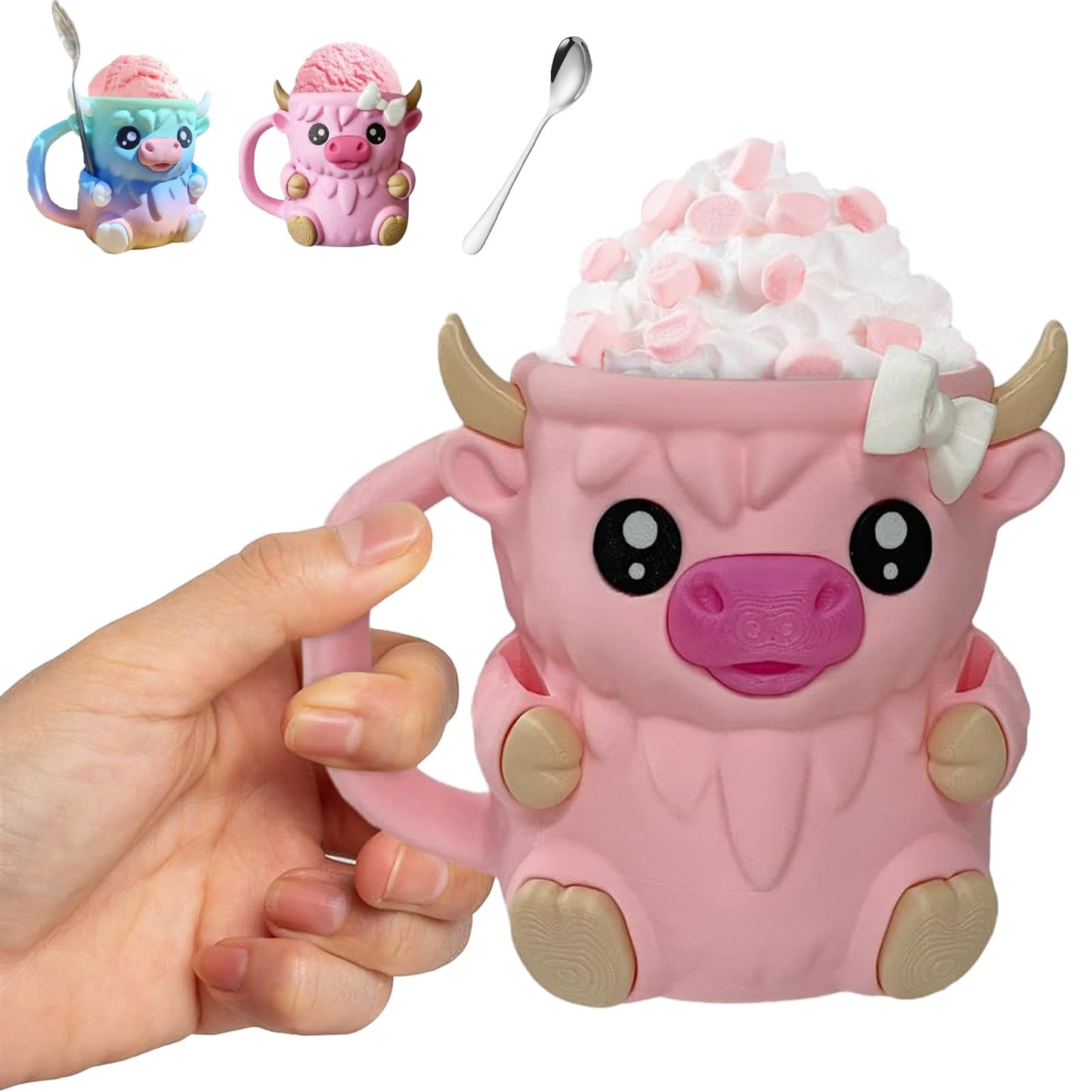 Highland Cow Ice Pint Holder-Container Leak Proof Popsicle,16 OZ Ice Cream Cups,Ice Pint Holder Compatible with Ben & Jerry’s Ice Cream,Gift for Cream Lovers (Pink)