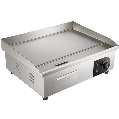 VEVOR Commercial Electric Griddle, 22", 1600W Countertop Flat Top Griddle, Stainless Steel Teppanyaki Grill w/Iron Cooking Plate, 122-572℉ Adjustable Temp Control 2 Shovels & Brushes, 110V