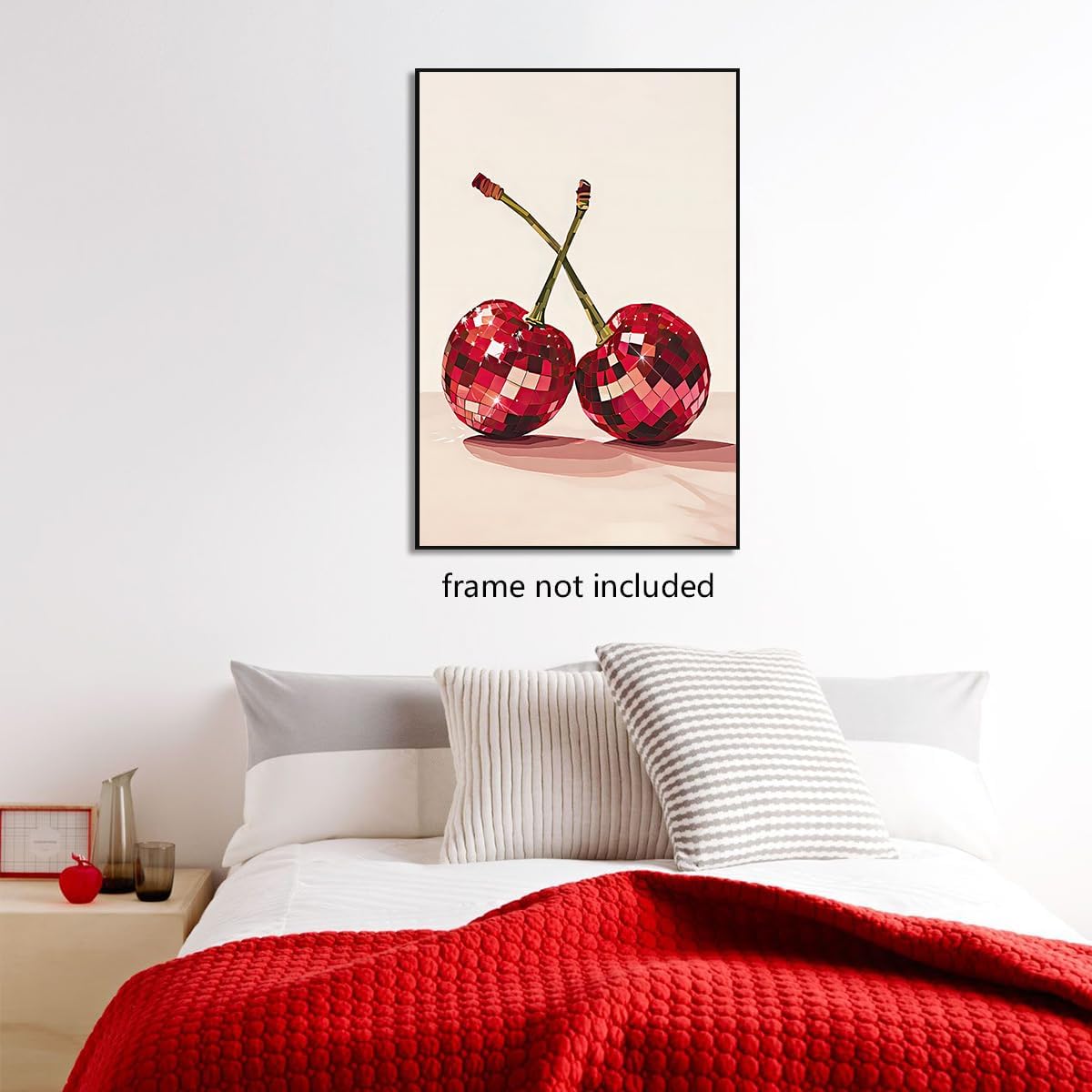 xbsifyiooa 24x36in Trendy Disco Ball Print Poster, Funky Disco Cherries Art Canvas, Pink Cherries Picture, Fruit Wall