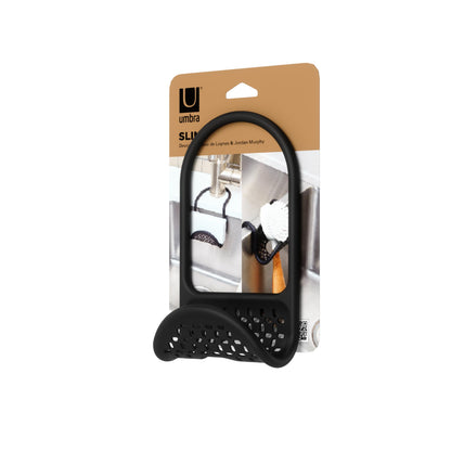 Umbra Sling Sponge Holder for Kitchen Sink – No Suction Cups, Flexible Caddy for Sinks and Faucets, Modern Design, Black
