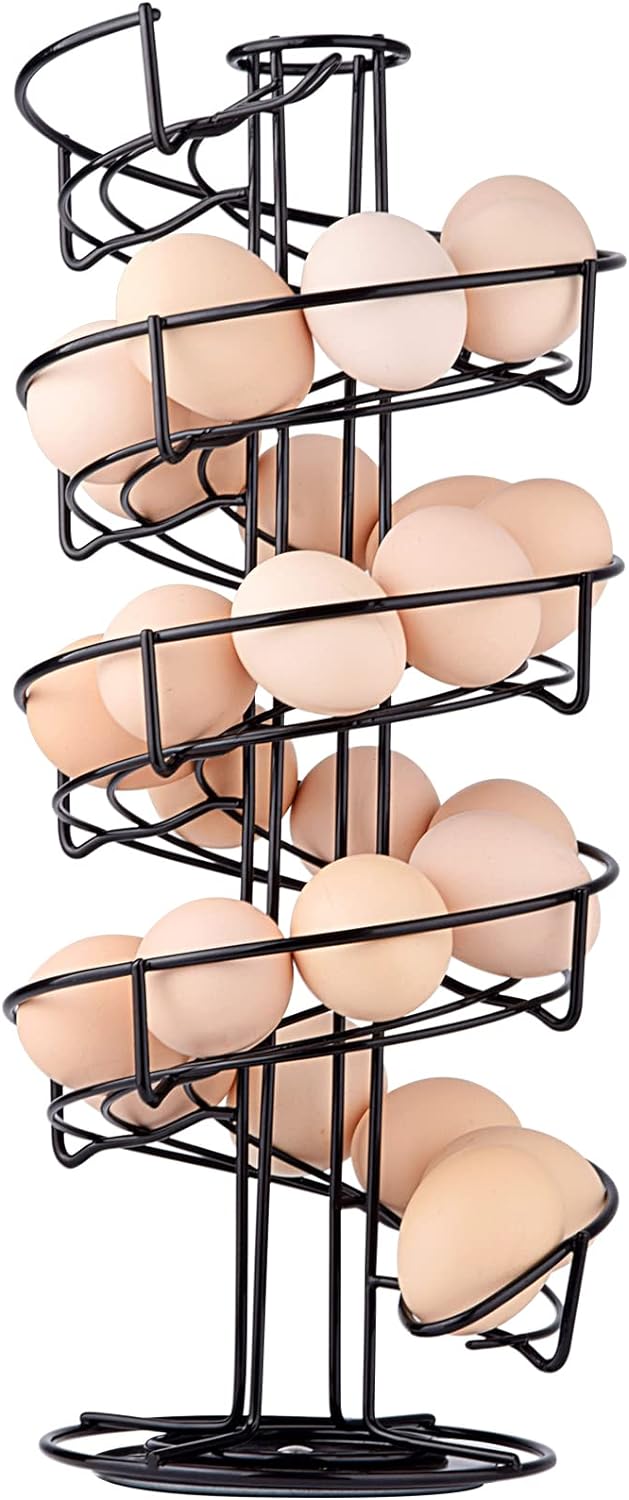 360 Elegant Black Spiral Egg Dispenser Rack - Rotating Storage Solution