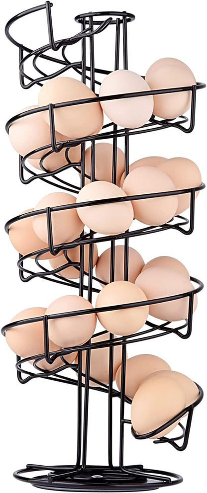 360 Elegant Black Spiral Egg Dispenser Rack - Rotating Storage Solution