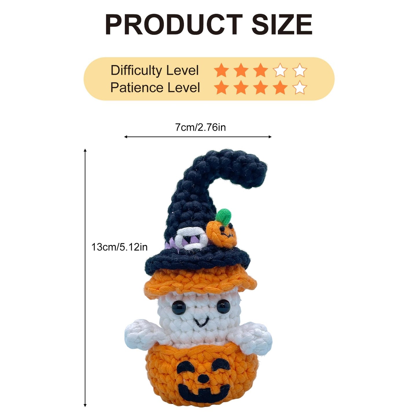 Halloween Pumpkin Ghost Crochet Kit for Beginners, Learn to Crochet Starter Set with Video Tutorial & Crocheting Manual, Easy Yarn Knitting Project for Adult & Kid 12+, DIY Stuffed Doll Gift Idea