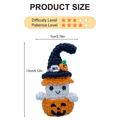 Halloween Pumpkin Ghost Crochet Kit for Beginners, Learn to Crochet Starter Set with Video Tutorial & Crocheting Manual, Easy Yarn Knitting Project for Adult & Kid 12+, DIY Stuffed Doll Gift Idea