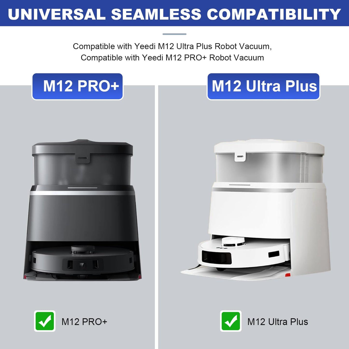 PhoebCynthi Replacement Accessories Compatible with Yeedi M12 Ultra Plus/ M12 PRO+ Robot Vacuum Cleaner.（2 Main Brush,6 Side Brushes,6 Hepa Filters,6 Mop Pads,6 dust Bags）