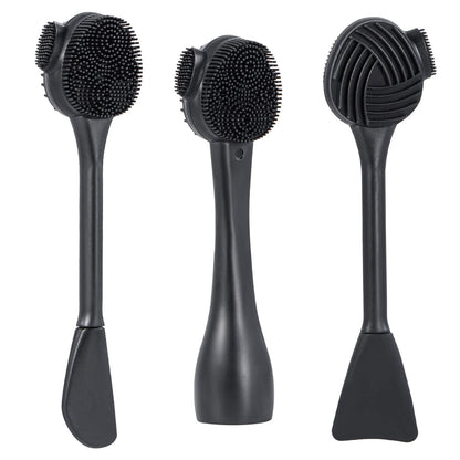 Silicone Facial Cleansing Brush 3 Pack, Beomeen 4 in 1 Handheld Face Scrubber for Deep Gentle Exfoliating, Double-Ended Face Wash Scrub Brush for Face Skincare and Massage (Green)
