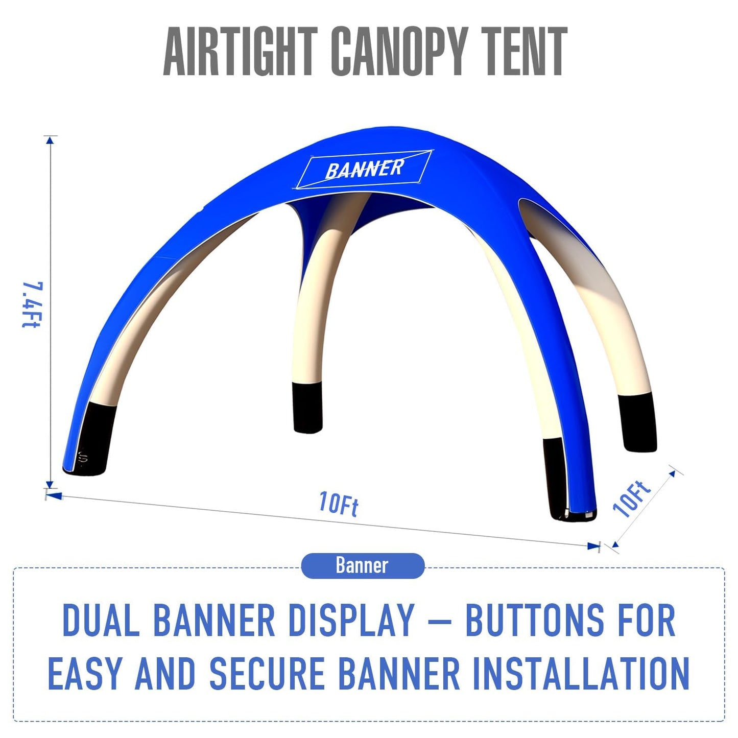 Inflatable Shade Air Canopy Tent – 10x10Ft Outdoor UV Protection Sun Shelter with 2 Removable Side Panels,Stakes & Sandbags,Air Pump,– for Outdoor,Marketing Events,Trade Shows（Blue）