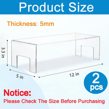 Frcctre 2 Pack Acrylic Display Risers, 12" Lx5 Wx3.3 H Clear 5mm Thick Small Display Risers Stand Acrylic Showcase Fixtures Shelf for Dessert Cupcake Figures Toys Cosmetics Perfume