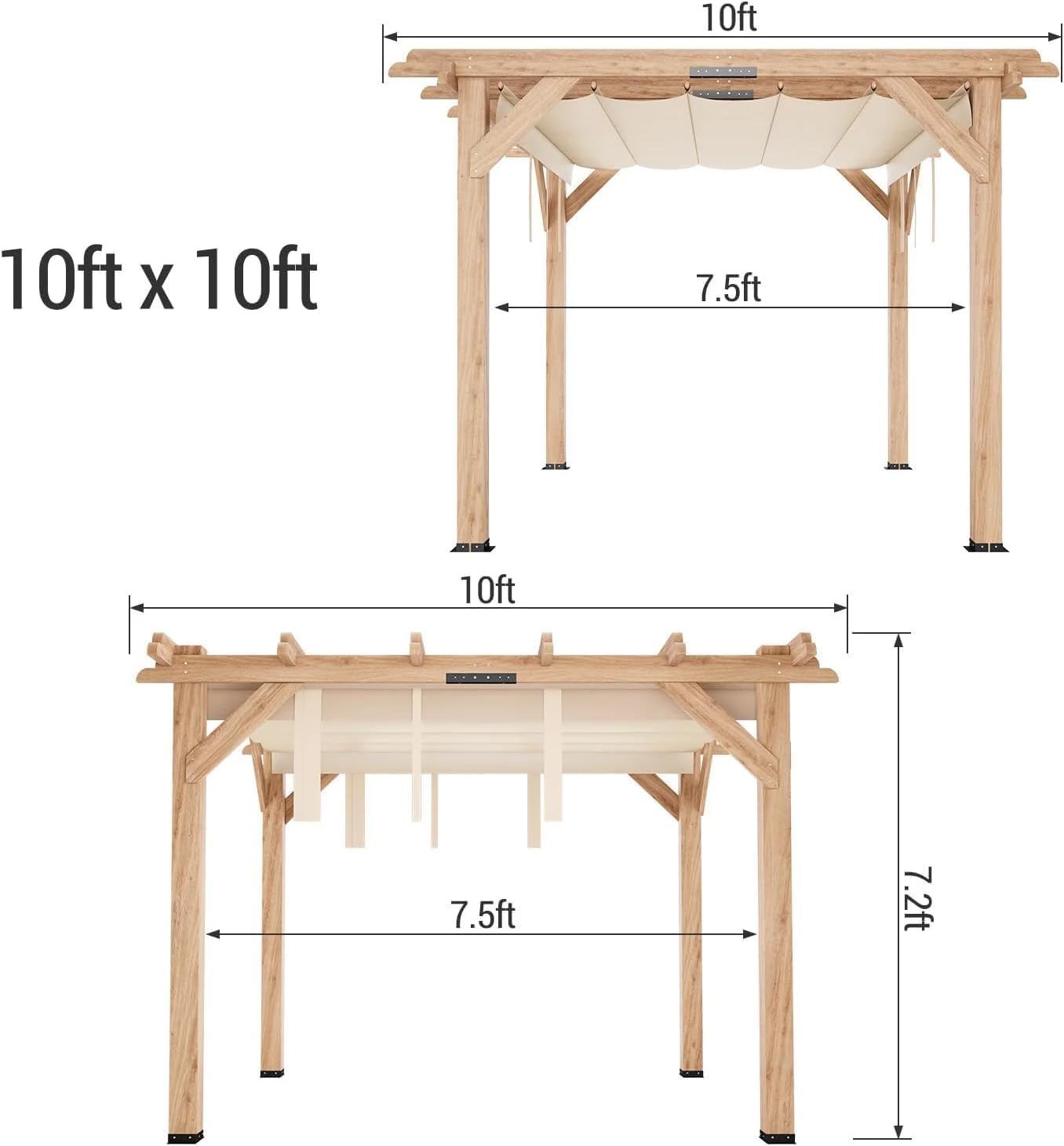 GAOMON 10x10Ft Wood Pergola with Retractable Canopy, Outdoor Patio Pergola with Sun Shade Cover, Durable & Rot Resistant, Cedar Wood Pergolas and Gazebos, for Patio, Deck, Garden