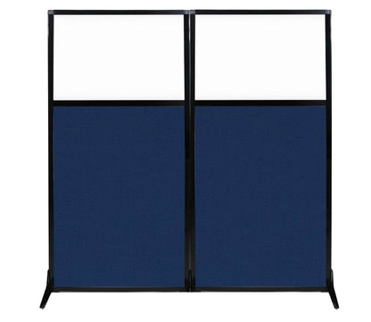 Versare Workstation Partition | Portable Wall Divider | Modern Office Cubicle | Free Standing Privacy Screen | Flexible Work Space | 66" x 70" W/Window, Navy Blue Fabric Panels