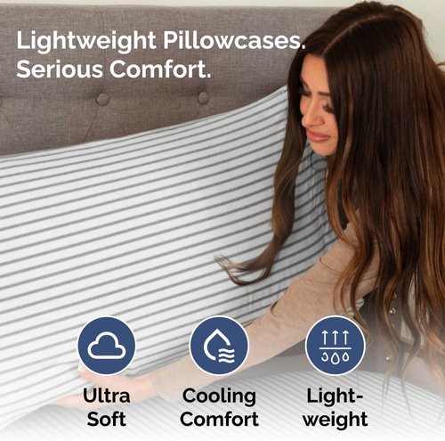 King Standard Pillow Cases - Ultra-Soft Hotel Quality Covers | Fade-Free & Wrinkle Resistant - Grey Stripes - Set of 2