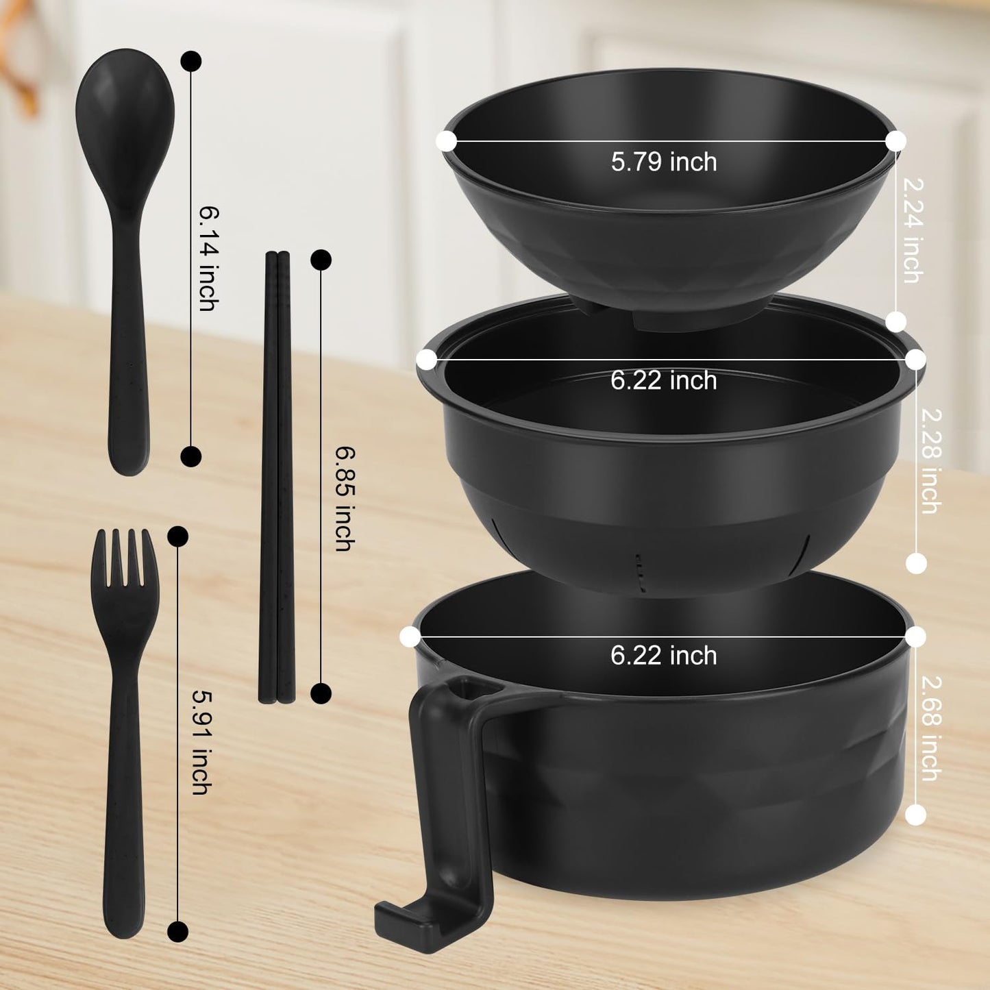 UUGLAM Ramen Bowl Set, Ramen Cooker 33 oz, Ramen Bowls with Chopsticks and Spoon, Microwave Pasta Cooker, College Dorm Essentials for Girls Guys (Black)