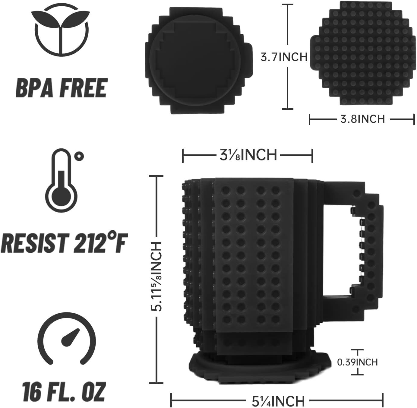 Fubarbar Kids Brick Gaming Mug - Novelty Coffee Cup with Straw, Funny Xmas/Birthday Gift for Men, Women, Kids, Black