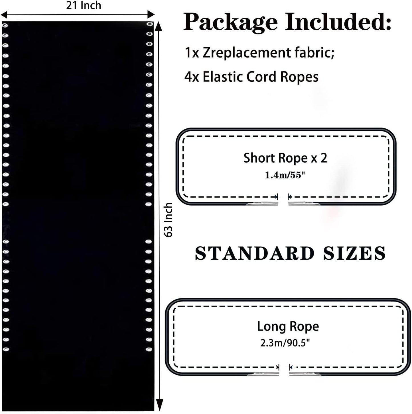 21 Inch Zero Gravity Chair Replacement Fabric with Bungee Cord Kit, Wide Repair Cloth with Replacement Cord