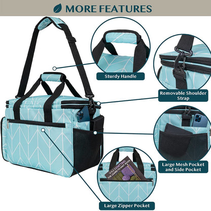 PAVILIA Knitting Bag Yarn Storage Tote, Large Crochet Organizer Bag, Yarn Storage Holder for Crocheting Knitter, Knitting Project Bag, Crochet Accessories Set, Gifts For Crochet Lovers, Chevron Teal