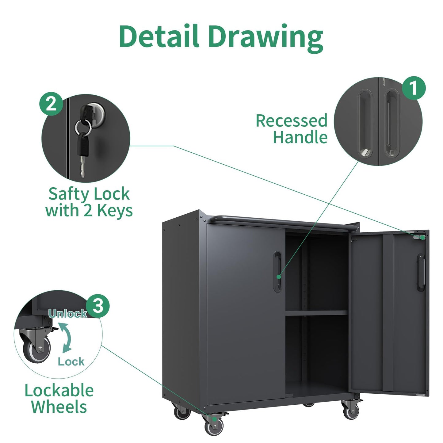 VIYET 5-Piece Rolling Garage Tool Cabinet Set,Heavy Duty Steel Garage Storage System with Wall Cabinet & Mobile Rolling Tool Chest,Lockable Adjustable Shelving Combo for Workshop Organization,Black