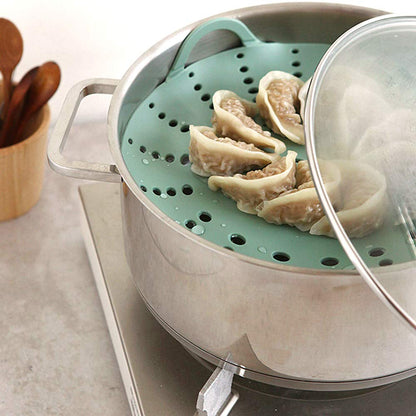 Alimat PluS 1 Pack Silicone Steamer Basket, Silicone Vegetable Steamer Basket with Handles and Strong Feets, 9.6 Inches(Excluding Handle Length)