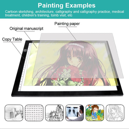 AIAURORA Upgraded A4 LED Light Tracing Drawing Board, Ultra-Thin Dimming USB Power Art Craft Scaled LED Light Pad for Tattoo Drawing, Diamond Painting, Streaming, Sketching, Stenciling (A4-New)