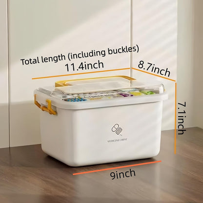 Plastic Medicine Storage Organizer - Multipurpose First Aid Box with Removable Tray | Large Size for Home, Office & Travel
