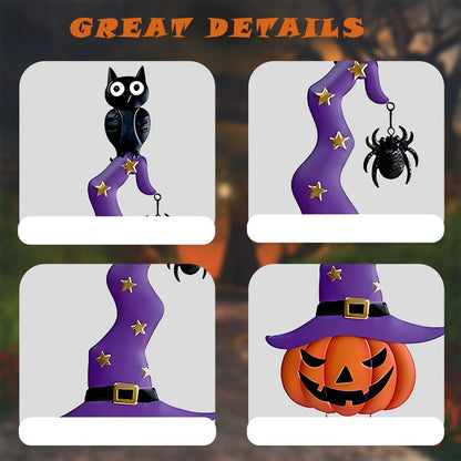 2 Pack Halloween/Thanksgiving Garden Decorations, Metal Jack-O-Lantern Stakes with Witch Hats, Scary Yard Sign Outdoor Lawn Decor, Metal Pumpkin Outdoor Halloween Yard Signs