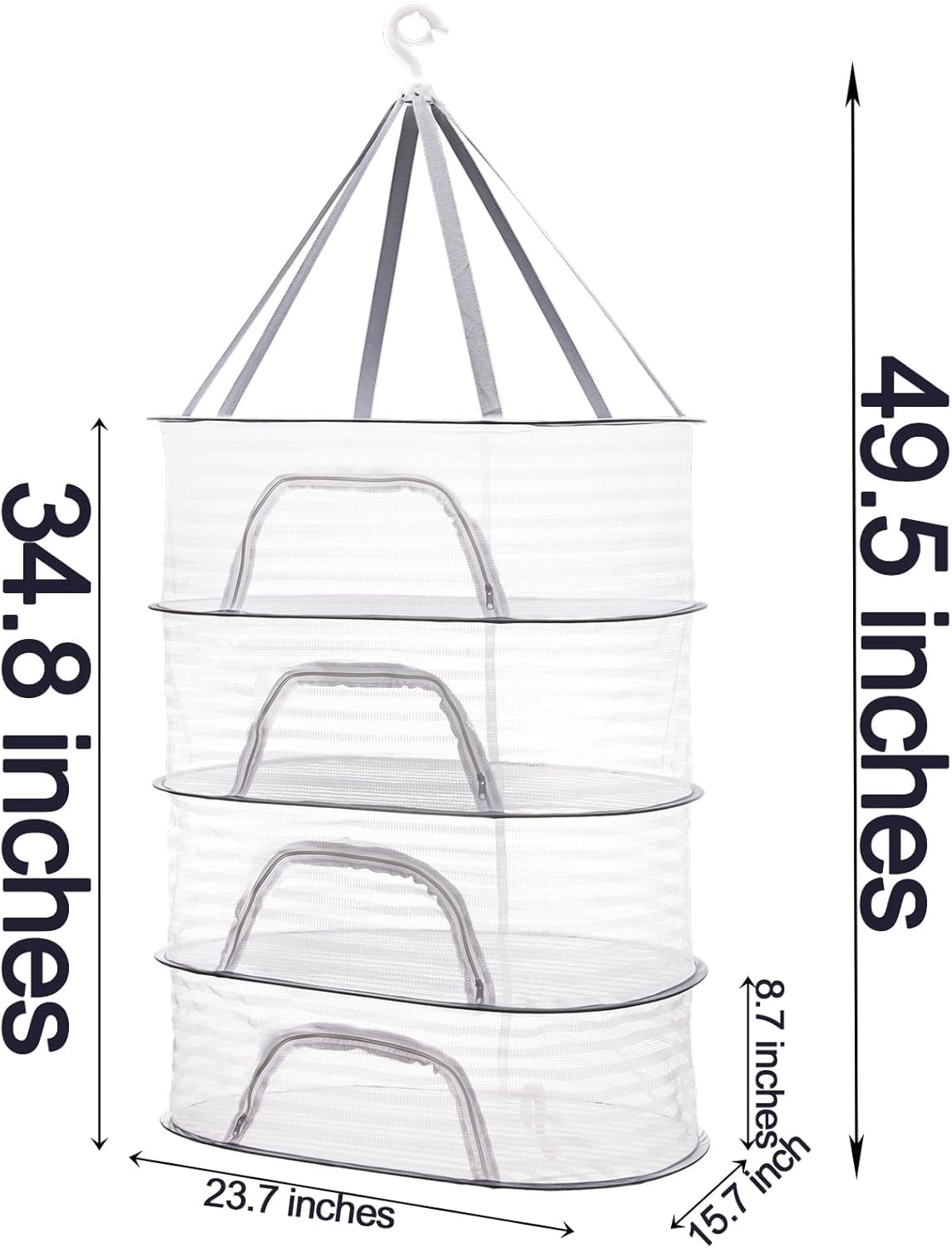Coloch 4 Layer Herb Drying Rack with Zipper, Hanging Mesh Net Collapsible Food Drying Fish Net Hanging Basket Dryer Net for Seeds, Buds, Fruits, Vegetables, Herbs, Fish, Clothes, Doll