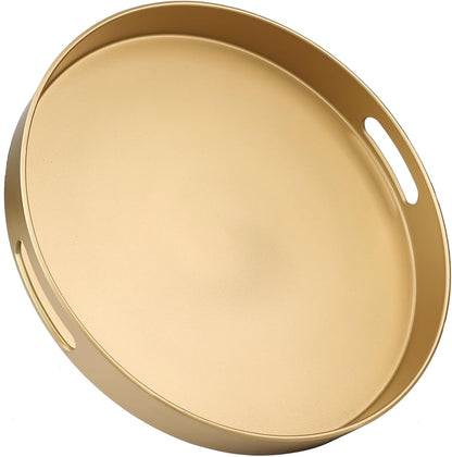 13 Round Gold Decorative Serving Tray with Handles, Versatile Ottoman Tray for Coffee Table, Entertaining, Outdoor