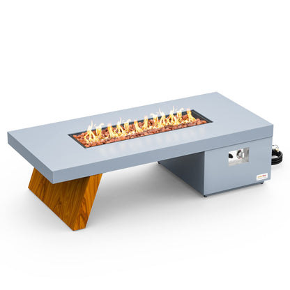 ONLYFIRE OUTDOOR LIVING Premium 60” Gas Fire Pit Table with Unique Wooden-Visual Leg, Large Propane Fire Table with Lava Rocks, Smokeless Fireplace 60,000BTU for Backyard Patio Villa Bonfire, FP015