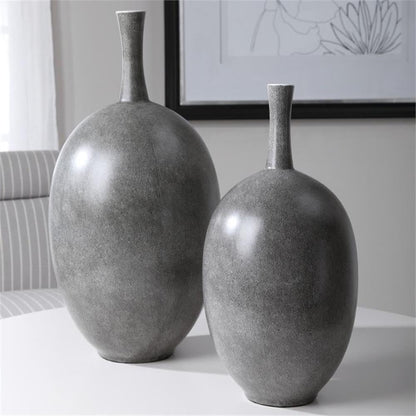 Bowery Hill Ceramic Vase Set of 2, Marbled Black and White Finish, Modern Design, Matte White Interior, 16" and 20" Height, Decorative Home Accent for Living Room or Entryway